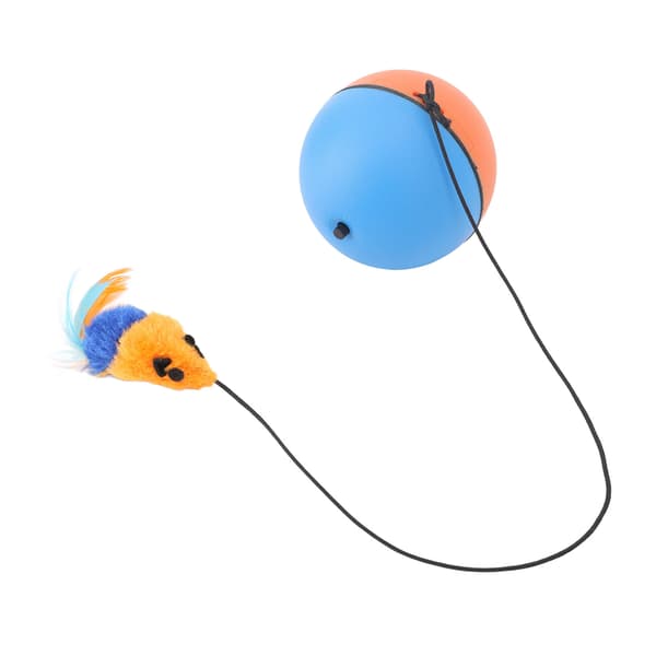 Cat Automatic Moving Ball with Plush Feather Pendant Intelligent Sensor Self-Rotating Cat Toy Blue Orange
