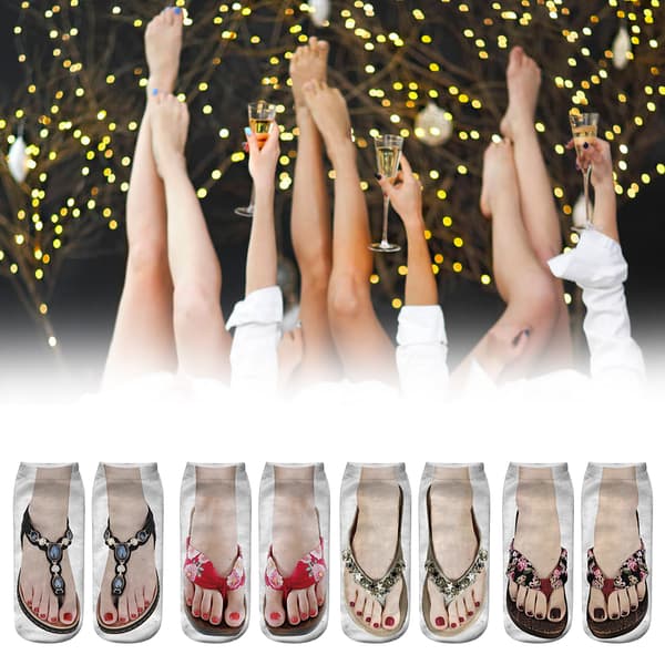 Sjove Flip Flop Print Lav Ankelsokker - 4 Par