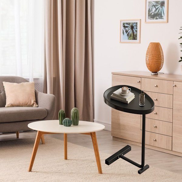 C-format sidobord litet ägg Ovalt soffände Soffbord som glider under för vardagsrummet Svart