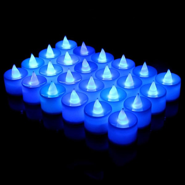 24 st led värmeljus, elektroniska flamlösa ljusljus blinkande ljuslampa för bröllopsfestbord, festivaldekoration (vitt skal, blått ljus)