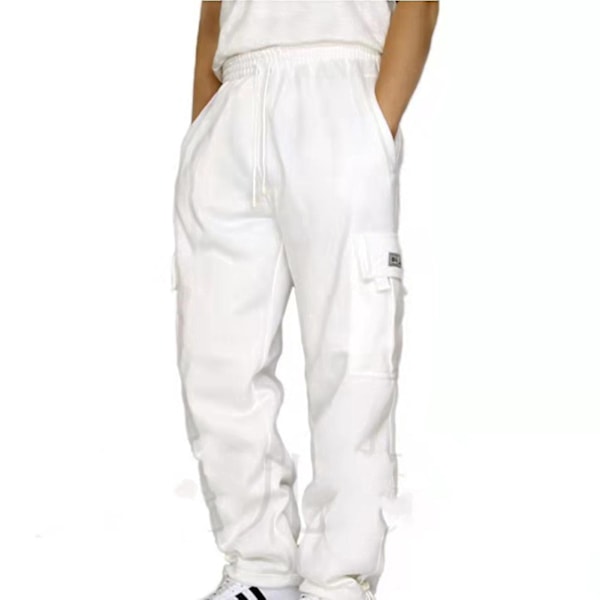 Cargo Pocket Sweatpants för Män | Lösa Passform Casual Byxor | Vit | Storlek 3XL