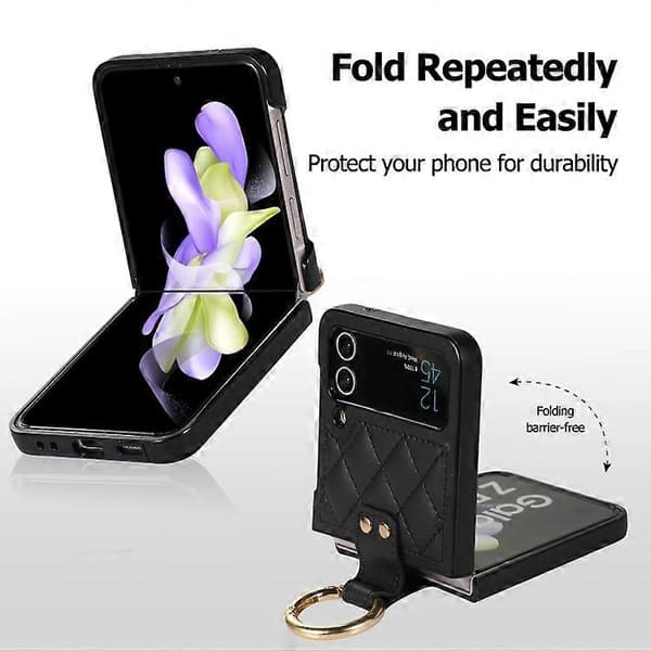 Kompatibel med Samsung Galaxy Z Flip3 Rhombic Microfiber Folding Phone Case med ring Black