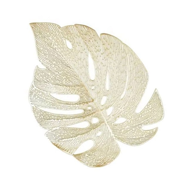 6pcs Insulation Placemat Hollow Simulation Leaf Shape Heat Resistant PVC Table Mat for Kitchen Table Gold