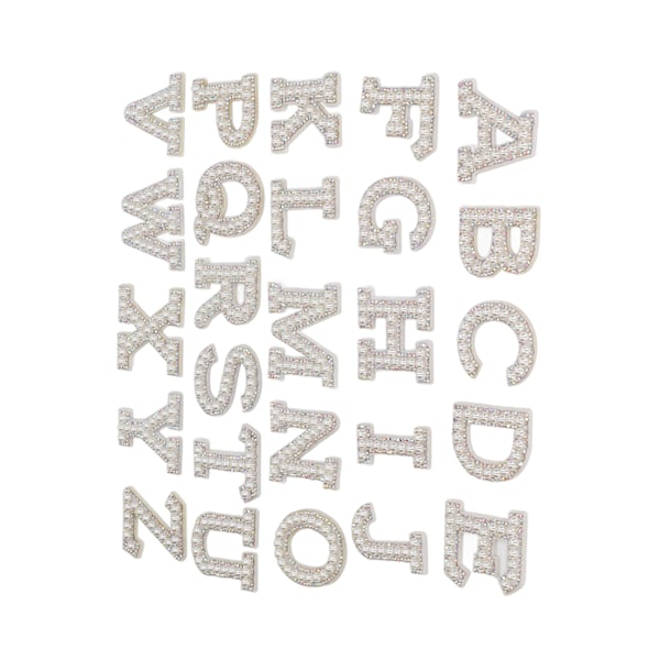 26 stk. engelske bogstaver patches imiteret perle stil lyse bredt anvendte nem betjening stryge patches til tasker tøj DIY