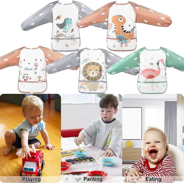 Haklappsförkläde 5 st vattentät haklapp långärmad unisex avvänjningshaklapp