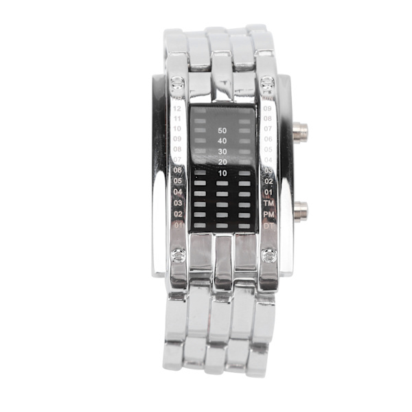LED Watch Unique Binary Time Mode Display Convex Arc Structure Waterproof LED Wristwatch Electronic Watch Silver L