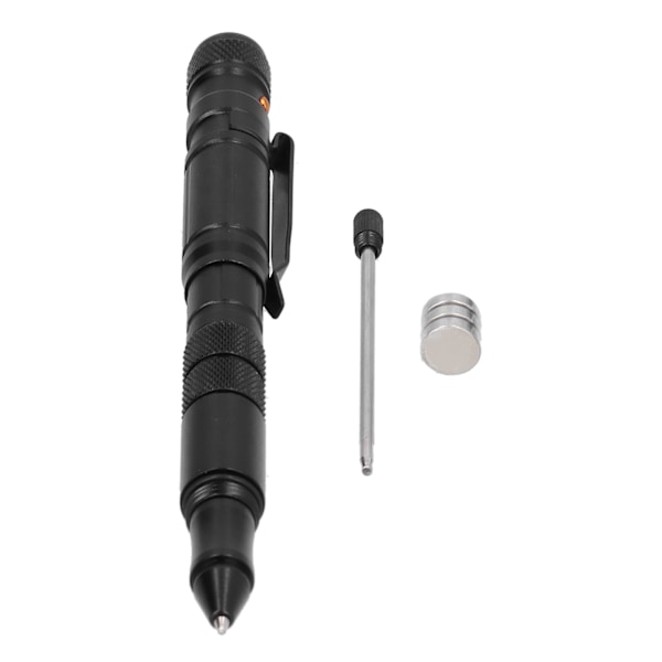 MultiTool Pocket Pen Selvforsvarsværktøj med LED-lommelygte Mini Cutter til udendørs brug (sort)