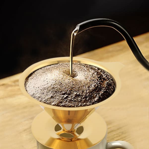 Stainless Steel Titanium Gold Pour Over Coffee Dripper Filter with Cup Stand and Handle