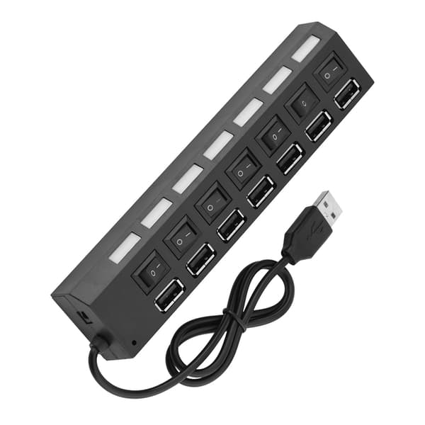 7-ports USB-hub - 480 Mbps højhastighed, Plug & Play til mus/printer/scanner