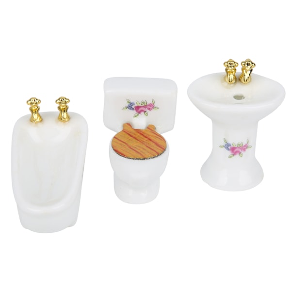 1/24 Nuken talo Miniatyyri kylpyhuonesetti Simuloitu Keramiikka kylpyamme WC-pönttö Pesualtaan sarjaRose