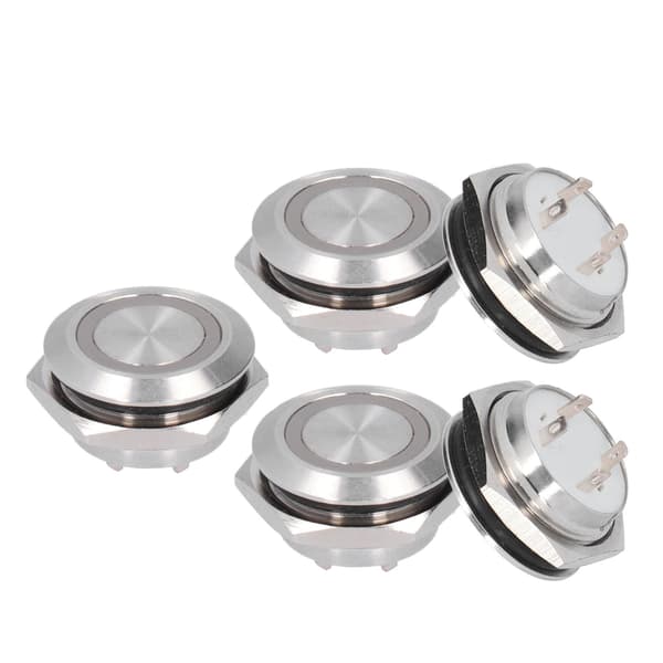 5pcs Momentary Push Button Switch Metal Auto Reset Ultra-thin Waterproof with LED 19mm DC3~6V Yellow