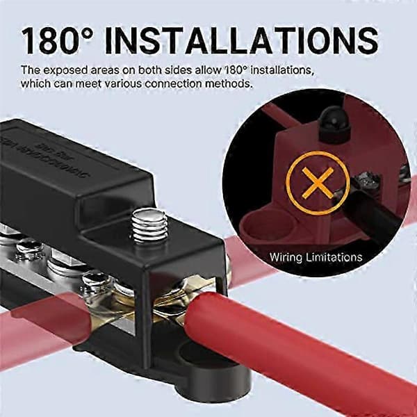 4-polet 250A samleskinne strømfordelingsblok 12V DC 6 terminaler til bilbatteri lydinstallation [LD] Black & Red