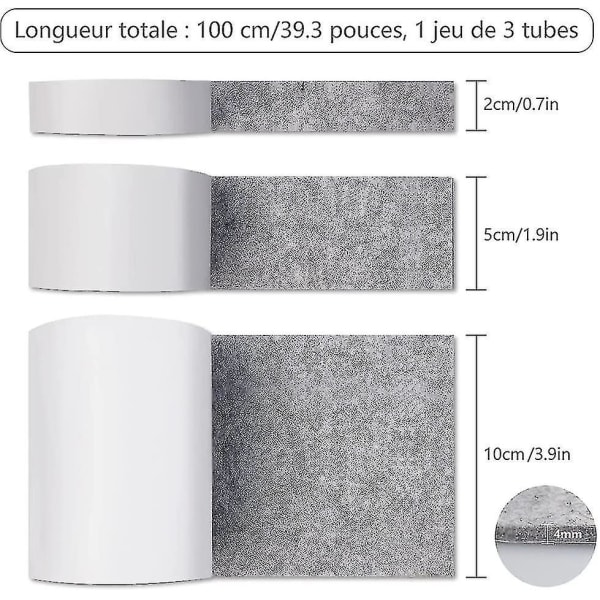 Selvklebende møbelfilt, 3 ruller grå filtpute 100cm X 10cm + 100cm X
