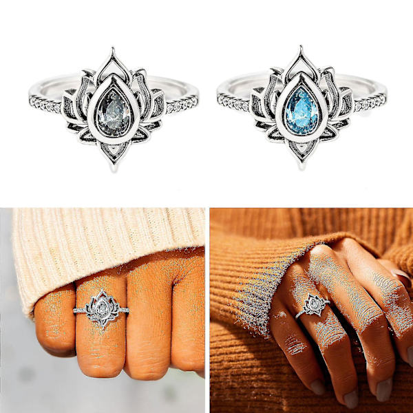 Lotusblomst Blå Rhinestone Ring for Kvinner og Jenter