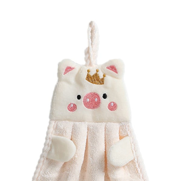 Kid Handduk Coral Velvet Söt Grismönster Absorberande Hängande Handtorr Handduk för kök Badrum Beige
