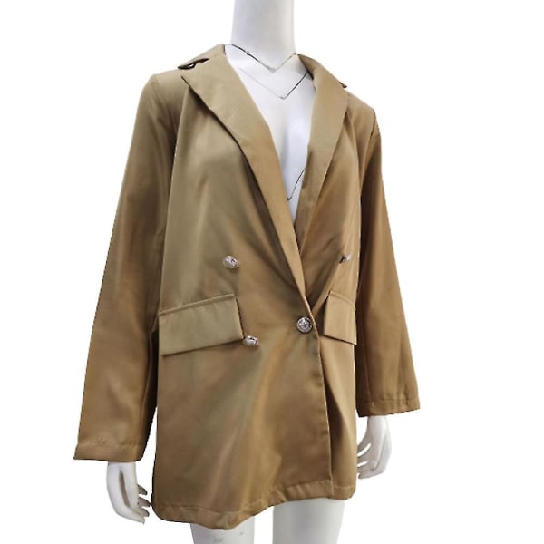 Damer Damer Casual långärmade blazers Enfärgad kavaj Work Office Öppen front kostymjacka Khaki 3XL