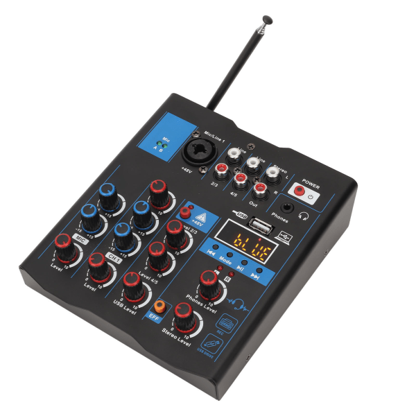 Dobbelt mikrofonmixer 4-kanals lille metal USB Bluetooth-mixerbord med trådløs mikrofon til livestreaming af karaoke