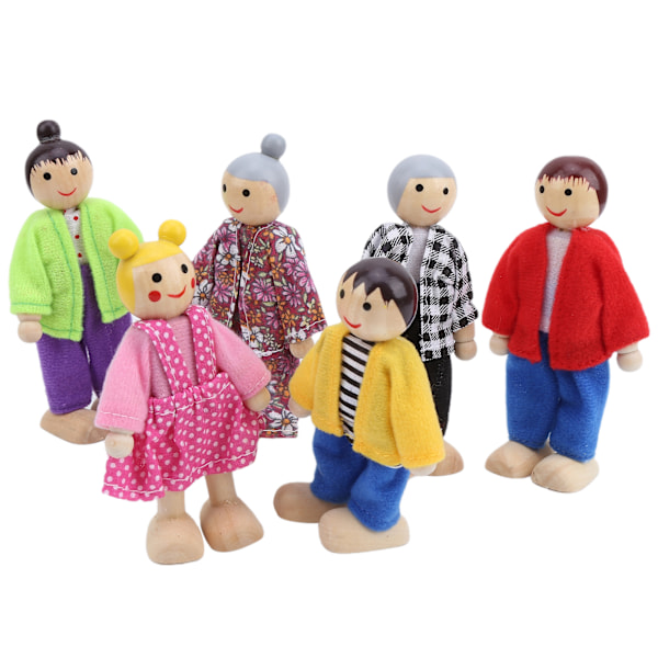 Familie Dukkefigurer Furu Miniatyr Mennesker Leke Sett Ornament Pedagogisk Dukkehus Tilbehør #3