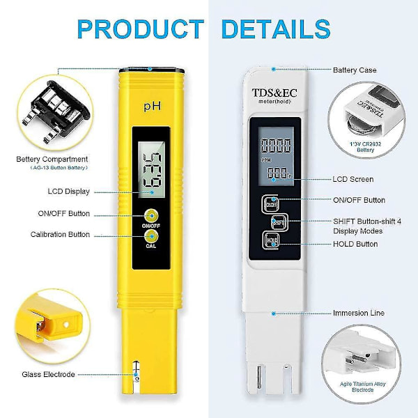 Digital Vatten Testare pH-mätare 0-9990ppm TDS & EC LCD Akvarium Filter