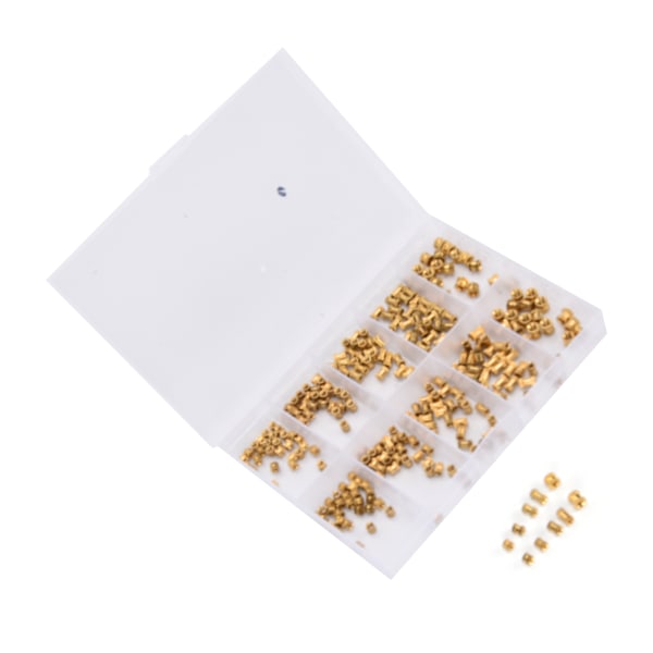 280 stk Messing rillete muttere gjengede innsatsfester M2 M2.5 M3 sortimentsett