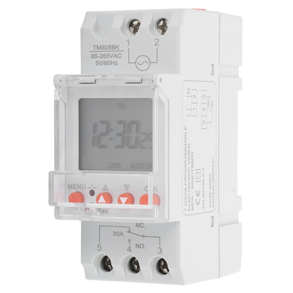 Timer Switch 24 Hours Digital Analog Programmable LCD Backlight Din Rail TM928BK 85‑265V 30A