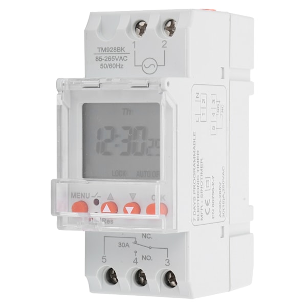 Timerbryder 24 timer Digital Analog Programmerbar LCD-baggrundsbelysning DIN Skinne TM928BK 85‑265V 30A