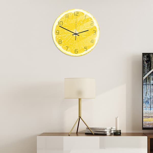 Unique Fashionable Lemon Fruit Pattern Acrylic Home Office Hanging Clock Wall Decor
