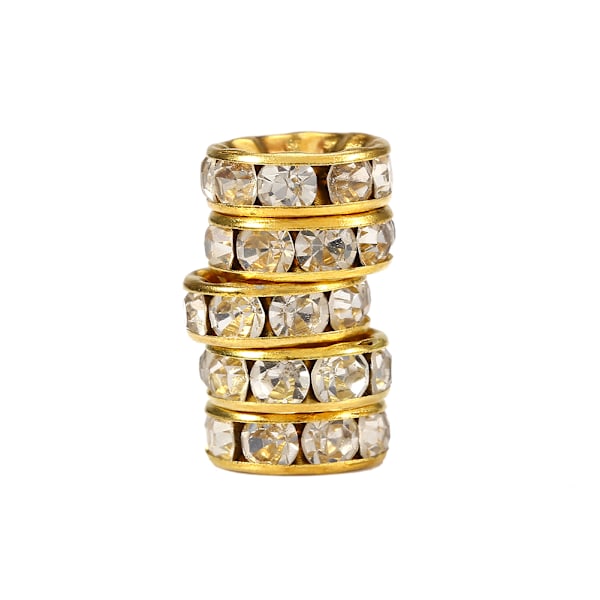 100 st/set Alloy Rhinestone Loose Charm Spacer Bead för smyckestillverkning (guld 8 mm)