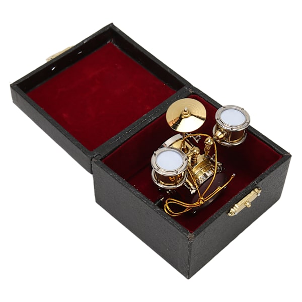 Miniatyrtrumset Replika Musikinstrument Modell Mini-trumset Dockhusprydnad Trumslagare Present Heminredning med ask