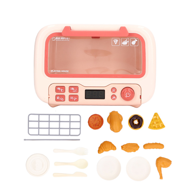 Simulering Mikrovågsugn Modell Lätt Musik Kniv Gaffel Mat Modell Miniatyr matlagningsleksaker för KidsPink