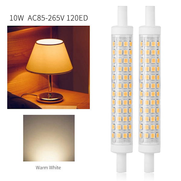 2st r7s 10W 120 LED-lampa, dubbelsidigt byte av halogenlampa AC85-265V (varm vit)