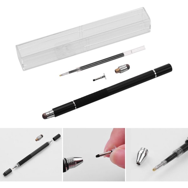 3 in 1 Precision Stylus Penna med påfyllning & skivspets & fiberspets Kapacitiv pekskärm Stylus Pen Set för mobiltelefon Tablet BlackBlack, modell: Svart