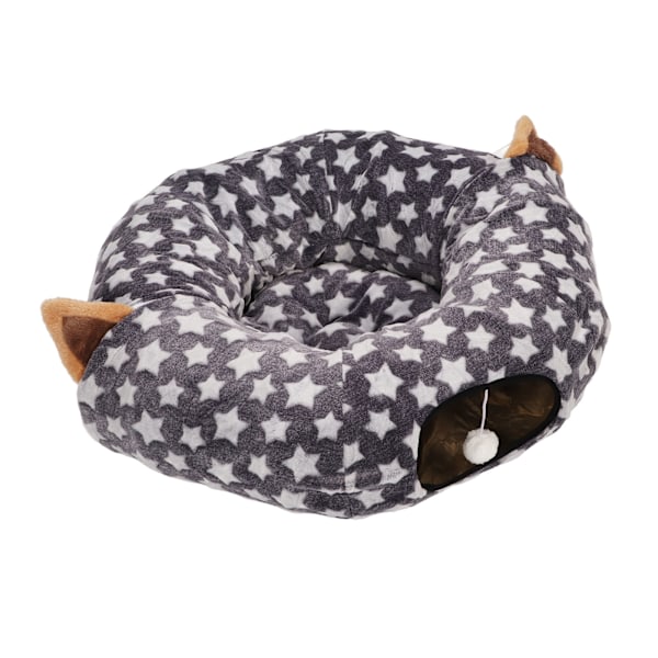 Katt Hund Tunnel Seng Stor Diameter Lang Crinkle Sammenleggbar Katt Tunnel Rør Seng med Pute for Kjæledyrleker Grå Stjerne