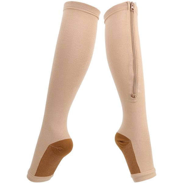 1 par dragkedja Midcalf Längd strumpa kompressionsstrumpor Slim Leggings Stretch strumpor öppen tå (dragkedja strumpor (hudfärg brons botten) S/M)