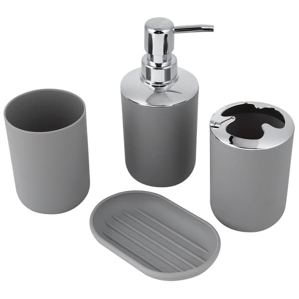 4 pcs/set Bathroom Set Accessories Plastic Lotion Bottle Storage Cup Rinse Cup Soap Dish Gray