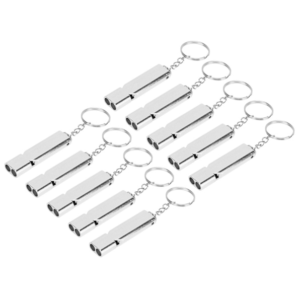 10 st aluminiumlegering nödöverlevnadsvisseldubbelrör högfrekvent överlevnadsvisslinga med nyckelring Silver