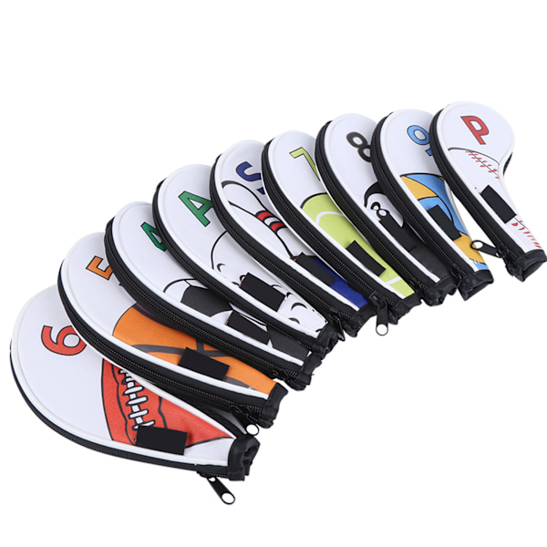 9st Golf Iron Head Covers ärm Digital dragkedja Sportmönster Skyddande PU Vattentät