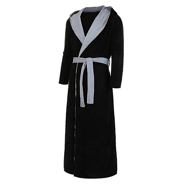 Vintermænds varm hættede badekåbe håndklæde dressing gown 4XL sort og grå