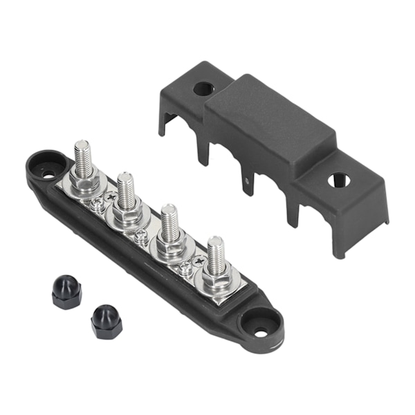 4-polet Strømsfordelingsblok med Dæksel 3/8 tommer Marine Busbar til Campingvogne, Både, Trailere 12‑48V Sort