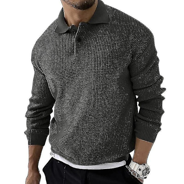 Herr tröja stickad polotröja enfärgad pullover XL beige