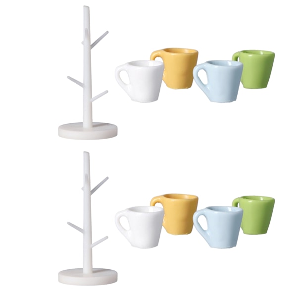 Dockhus mugghållare och mugg mini möbeldekoration med kopp för dockskåp kök matsal dekorationer (mugghållare 4 färg kopp)