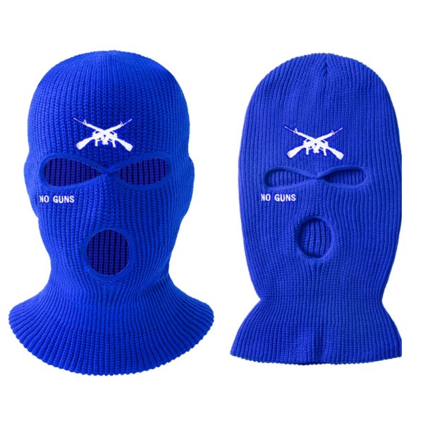 3 Holes Knitted Hat Letter Embroidered Face Cover Warm Ski Face Cover for Outdoor Cycling Skiing Running Blue
