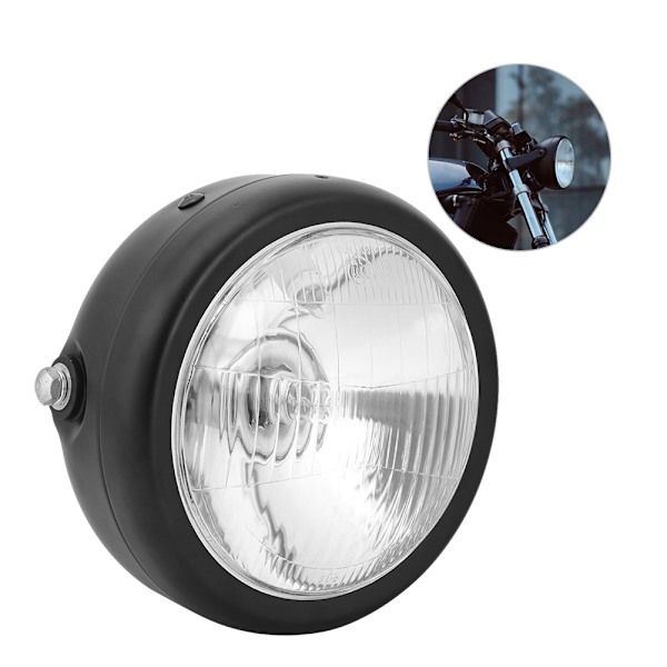 Retro Rund Framlampa i Svart Aluminium med Vit Lins för Motorcykel Passar CG125 GN125