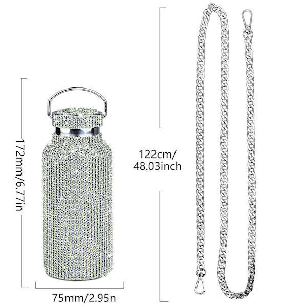 Diamanter Bling Grøn Crossbody Rhinestone Termosflaske 750ML Rustfrit Stål