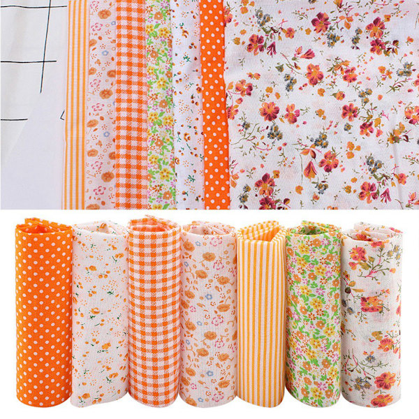 7 pcs 25*25 cm Cotton Fabric DIY Assorted Squares Pre Cut Bedding Kit Quarters Bundle (Orange)