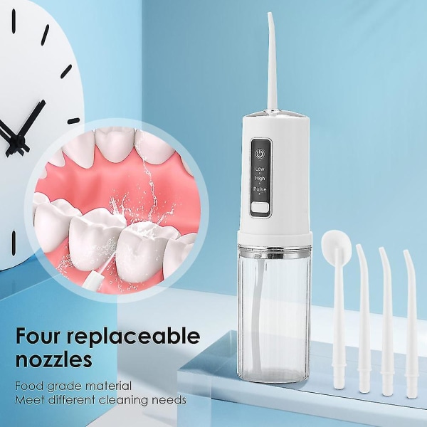 230 ml:n sähköinen johdoton vesilangallinen hampaidenpuhdistusaine 4 suutinta hammaslanka suuhuuhtelulaitteen hampaiden puhdistussarja Vedenpitävä USB -ladattava