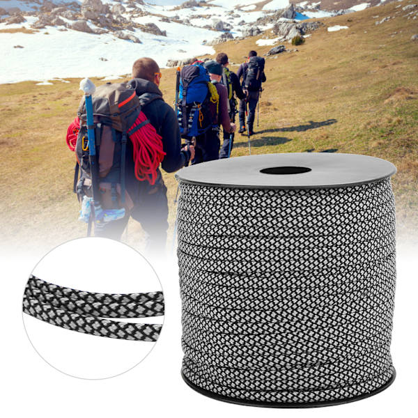 50M 4MM Paksu 7-Ydininen Paracord Pelastusköysi Telttasolmuun, Rannekkeen Neulomiseen, Leirintäköysi Ulkoiluun, Hopea Musta