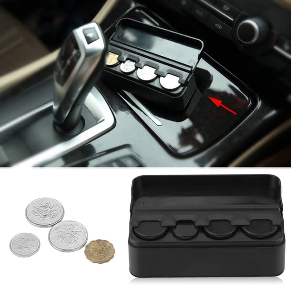 Universal Car Interior Plastic Coin Case Storage Box Holder Change Container Organizer Black
