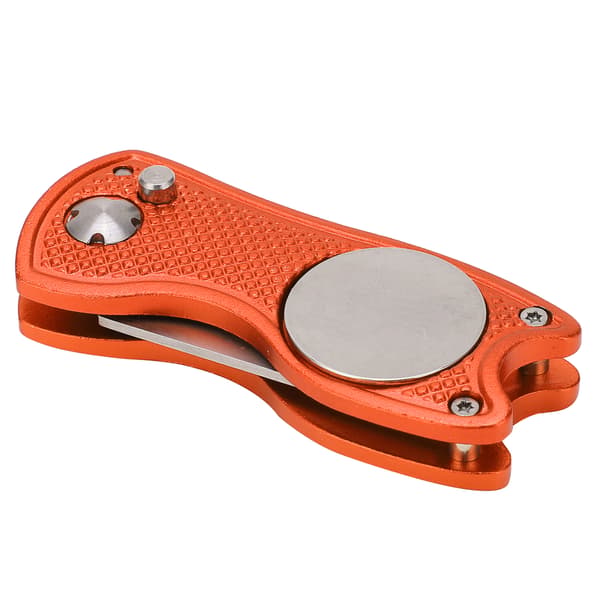 Golf Green Fork Rustfrit stål foldbart Golf Divot reparationsværktøj med knap MagneticOrange