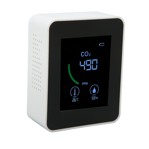 Kuldioxiddetektor USB-opladning TVOC-sensor Halvleder Luftkvalitetsmonitor med temperatur- og fugtighedstest Hvid